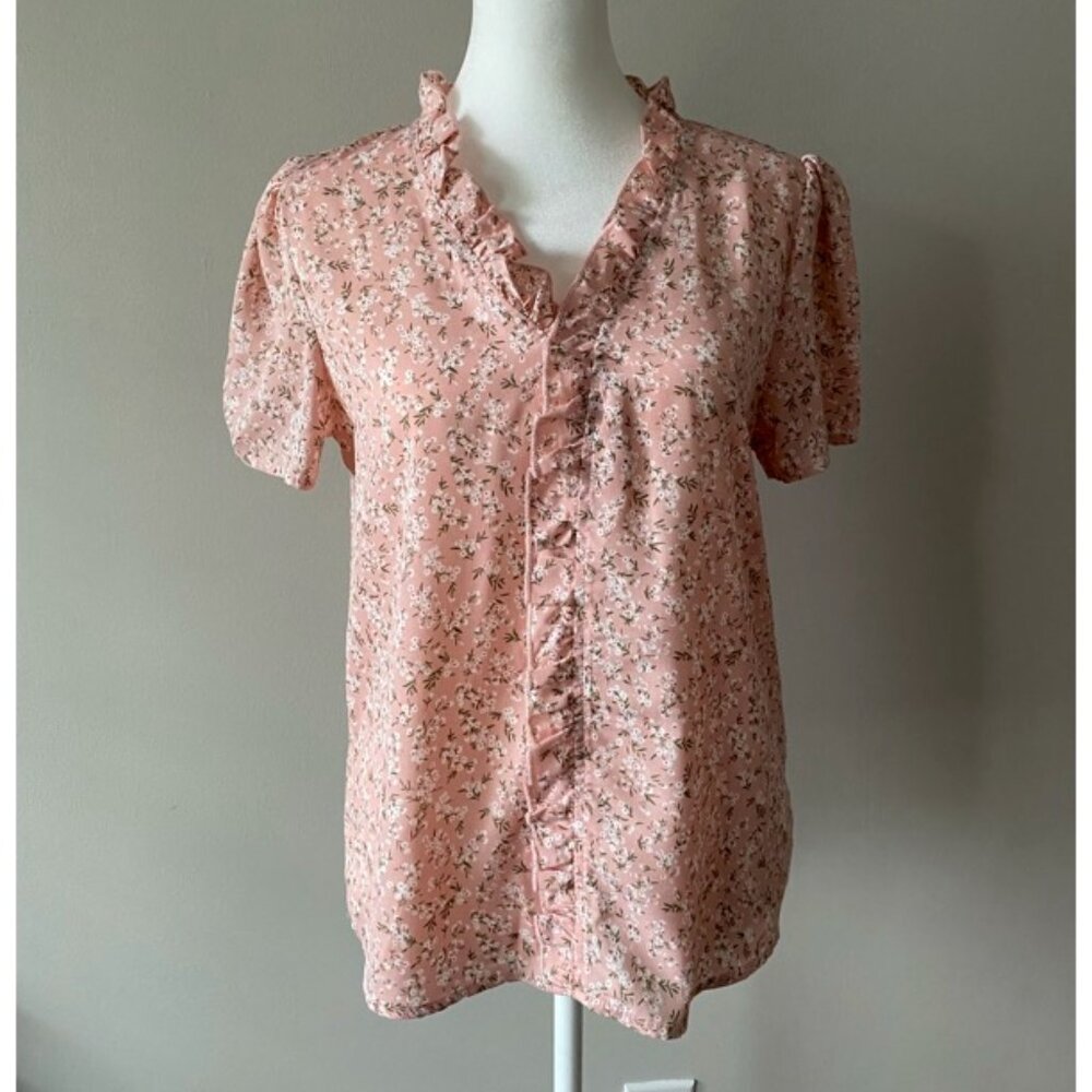 SHEIN Short-Sleeve Floral Blouse, Size Small